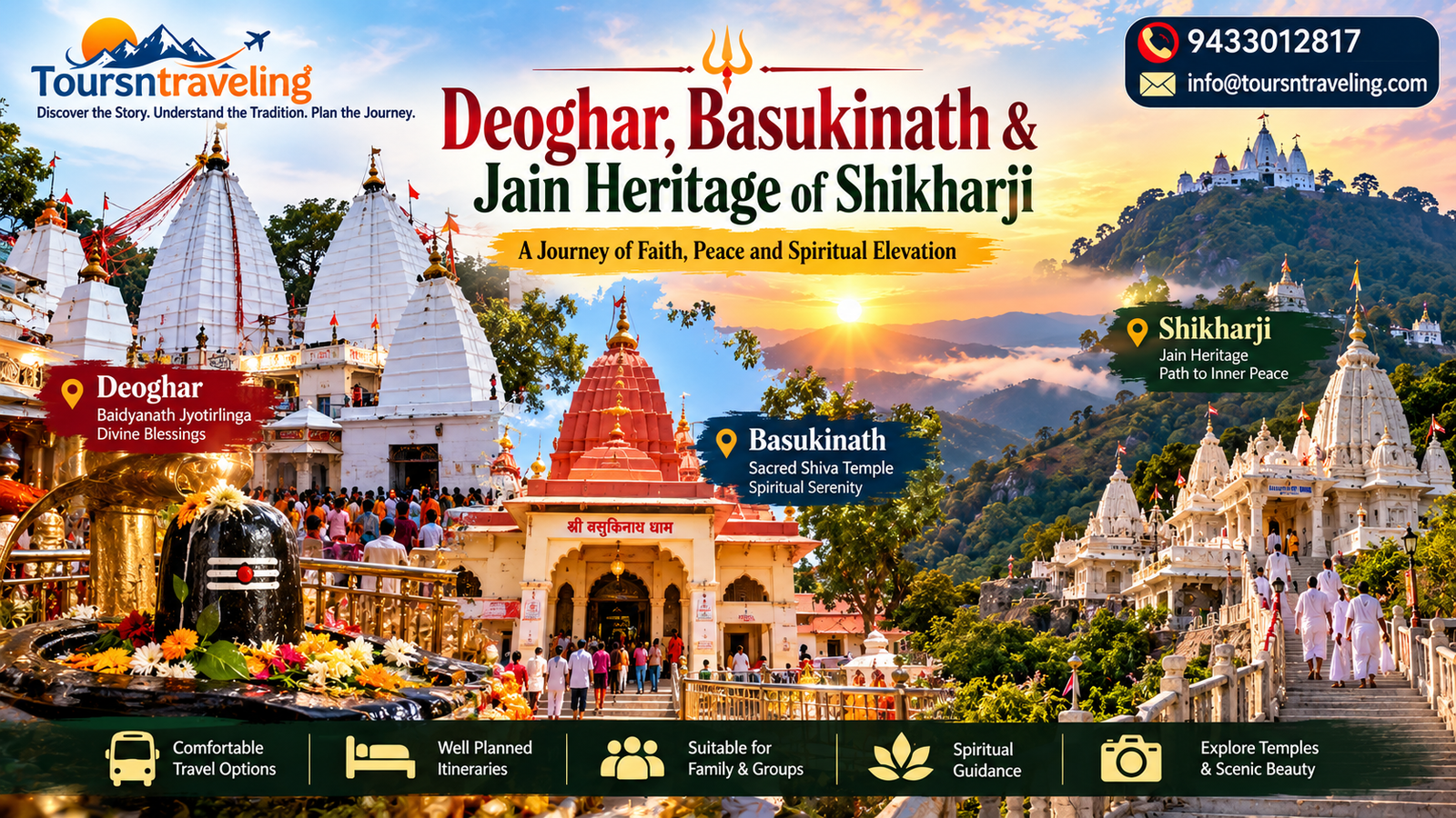Illustrative regional pilgrimage scenery for Deoghar, Basukinath & Jain Heritage of Shikharji