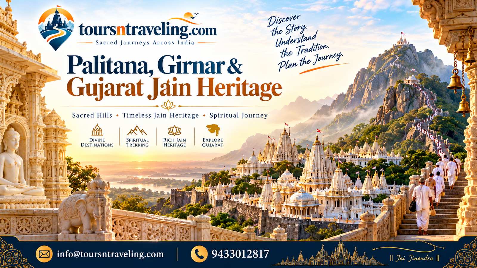 Illustrative regional pilgrimage scenery for Palitana, Girnar & Gujarat Jain Heritage