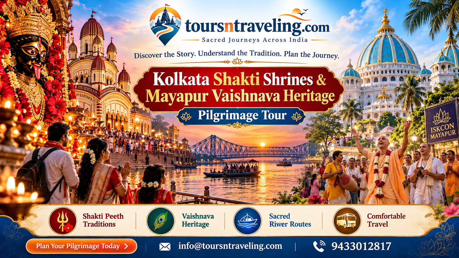 Illustrative regional pilgrimage scenery for Kolkata Shakti Shrines & Mayapur Vaishnava Heritage