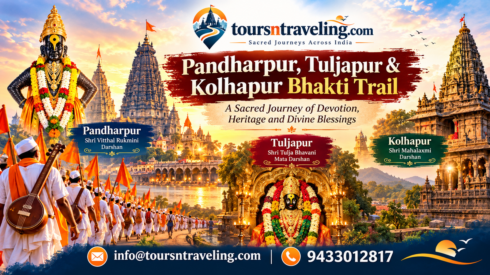 Illustrative regional pilgrimage scenery for Pandharpur, Tuljapur & Kolhapur Bhakti Trail