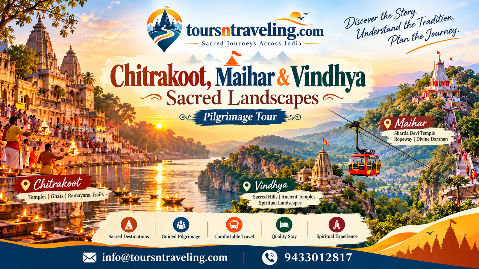 Illustrative regional pilgrimage scenery for Chitrakoot, Maihar & Vindhya Sacred Landscapes
