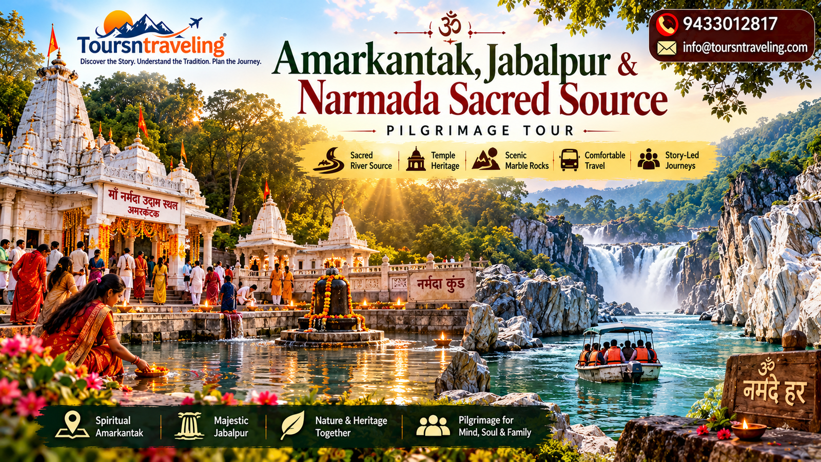 Illustrative regional pilgrimage scenery for Amarkantak, Jabalpur & Narmada Sacred Source